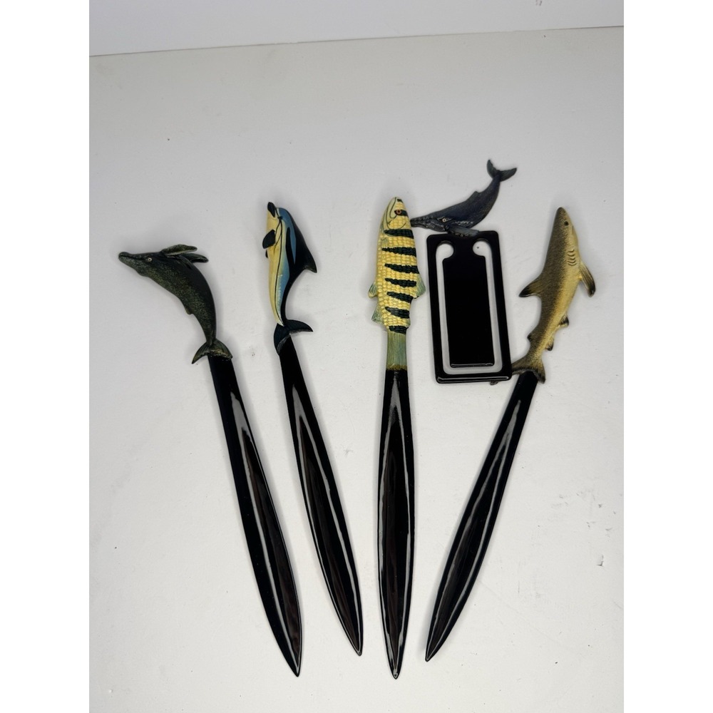 Lot of Vintage Lacquer Painted Fish Letter Openers And Clip 8"